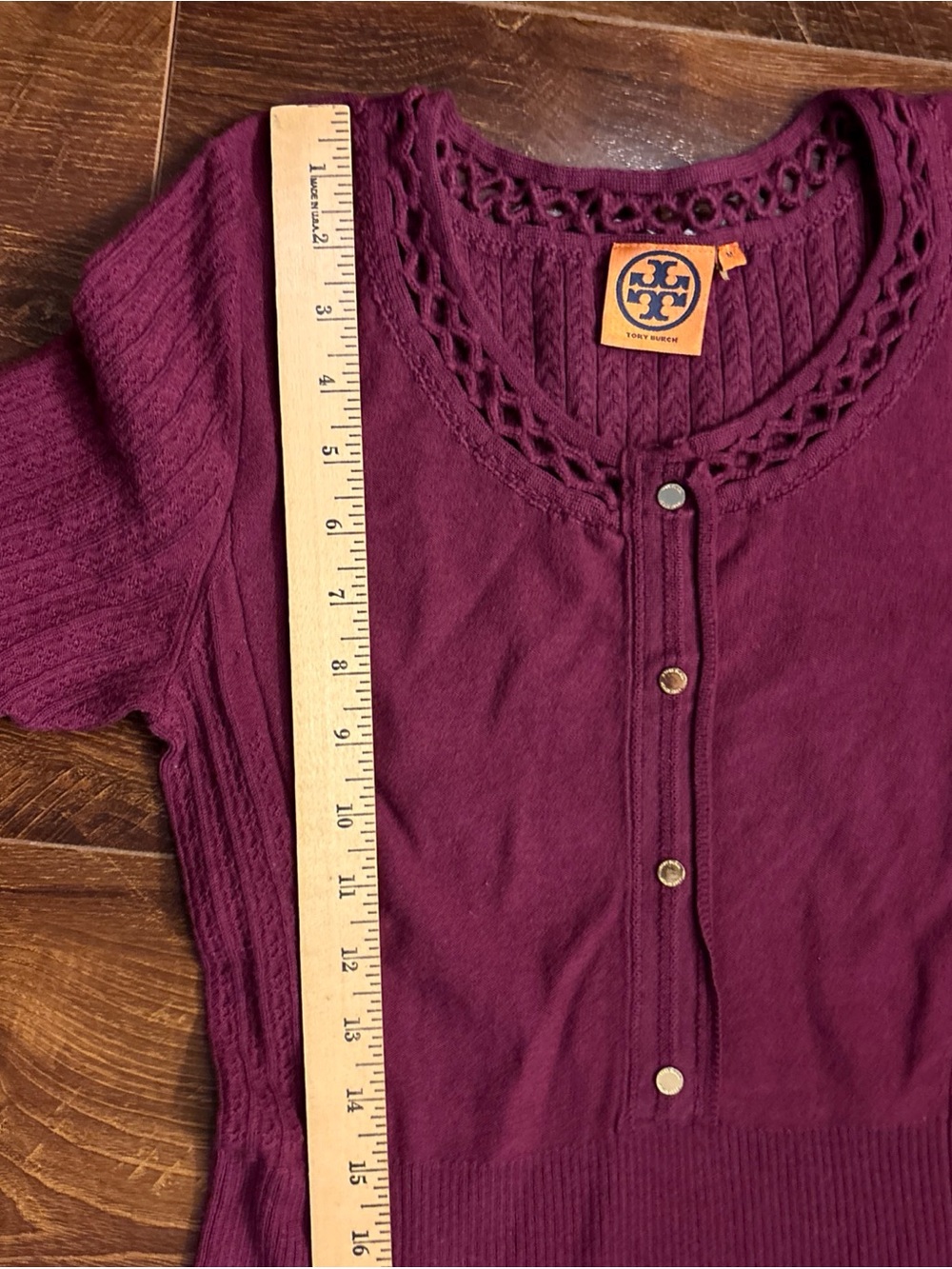 Tory Burch Medium Ashlyn Knit Henley Sweater Dress Maroon Short Sleeve Sheath - Picture 7 of 11